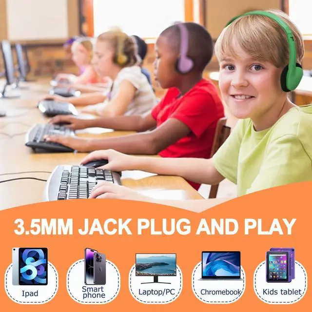 Alt view image 7 of 7 - 10 Pack Kids Headphones Bulk for School Classroom, Multi Color Wired Student Headsets, Adjustable On-Ear Earbuds for Chromebook Computer Lab Testing, 3.5mm Jack