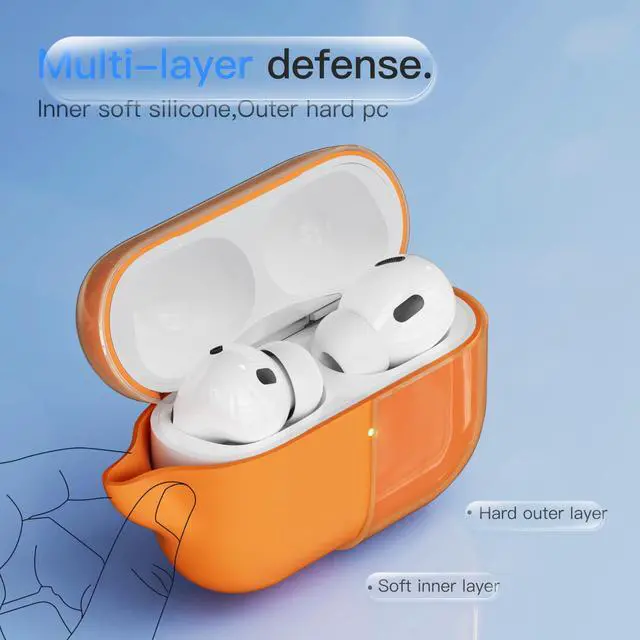 Alt view image 2 of 6 - Case for AirPods Pro 3 Never-Sretch-Out Shock-Proof Protective Semi Hard Silicone Case Compatible with Apple Airpods Pro 3rd Generation (Orange)