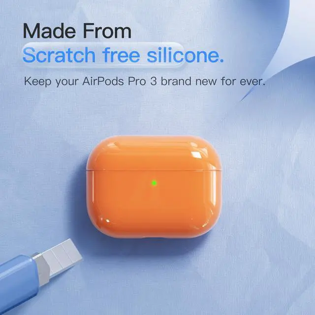 Alt view image 4 of 6 - Case for AirPods Pro 3 Never-Sretch-Out Shock-Proof Protective Semi Hard Silicone Case Compatible with Apple Airpods Pro 3rd Generation (Orange)