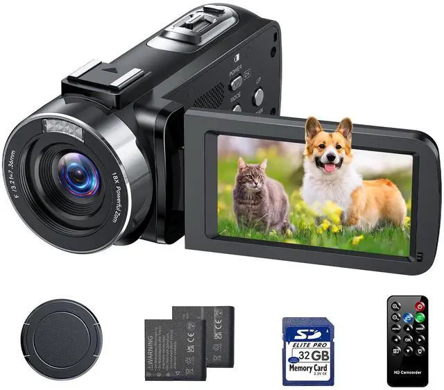 Main image of Camcorder Video Camera 4K, 42MP Digital Camera for Vlogging, 3" 270° Rotating Screen 18X Digital Zoom Video Recorder for YouTube Beginners with Remote Control, 2 Batteries, 32GB SD Card