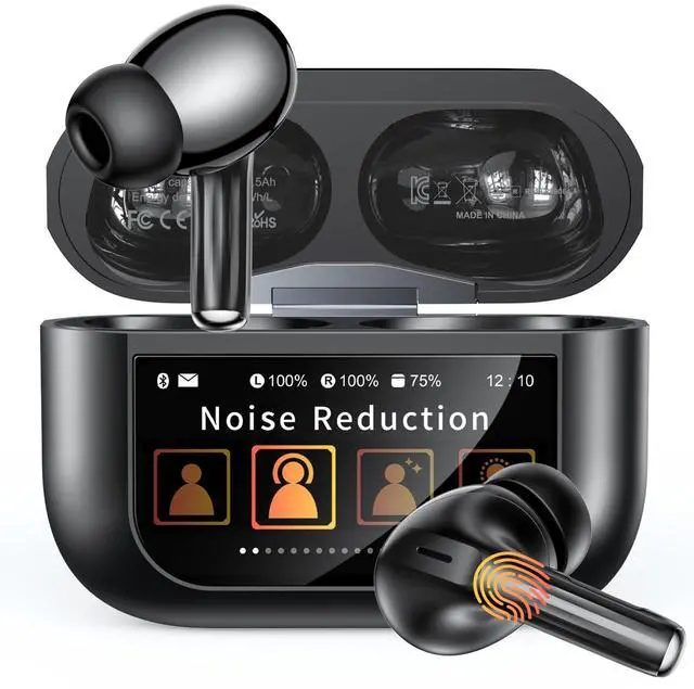 Main image of Wireless Earbuds, Bluetooth 5.4 Ear Buds with Smart Touchscreen Case & Noise Cancelling, 48H Playtime, Bass Stereo Sound, Compatible with iPhone/Android, Pad - Ebony