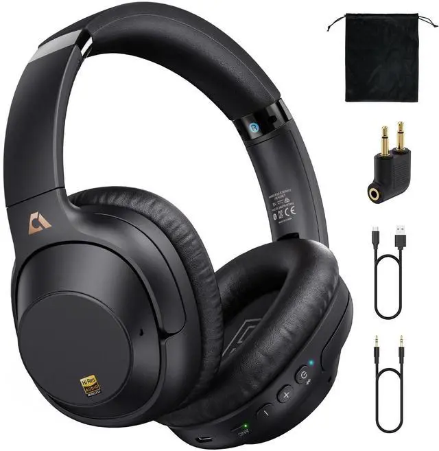 Main image of Bluetooth 6.0 Active Noise Cancelling Headphones for Airplane Travel, LDAC Hi-Res Audio, 90H Playtime Wired and Wireless ANC Headphones, Over Ear Headset for Home Office, Custom EQ via APP, Black