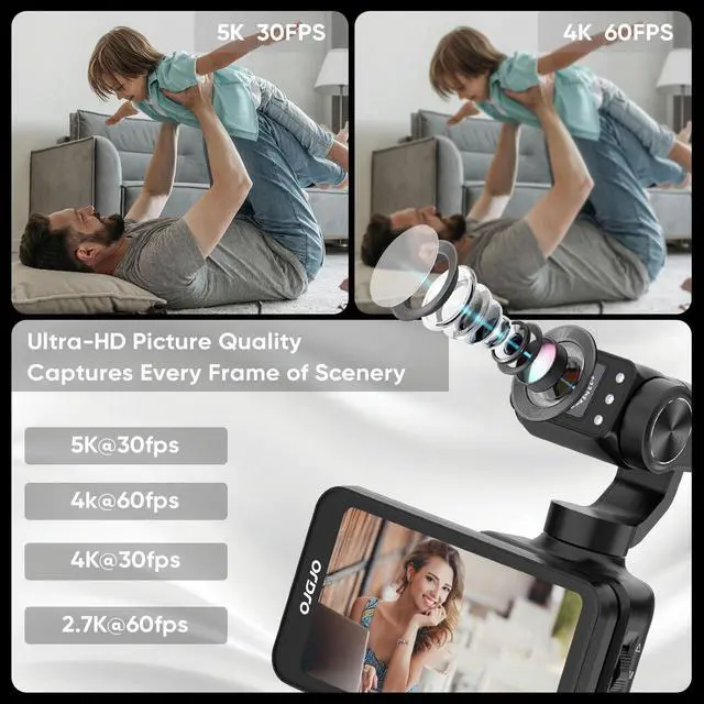 Alt view image 3 of 7 - M5 Handheld Camera 5K, 3-Axis Stabilisation Video Camcorder | IR Night Vision | WiFi Vlogging Camera with 120° Wide Angle | Face Tracking, 64G Card, Remote Control, Bracket