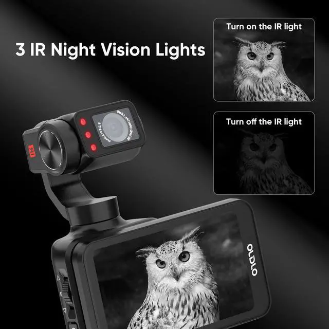 Alt view image 4 of 7 - M5 Handheld Camera 5K, 3-Axis Stabilisation Video Camcorder | IR Night Vision | WiFi Vlogging Camera with 120° Wide Angle | Face Tracking, 64G Card, Remote Control, Bracket
