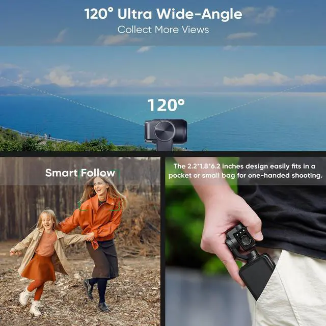 Alt view image 5 of 7 - M5 Handheld Camera 5K, 3-Axis Stabilisation Video Camcorder | IR Night Vision | WiFi Vlogging Camera with 120° Wide Angle | Face Tracking, 64G Card, Remote Control, Bracket