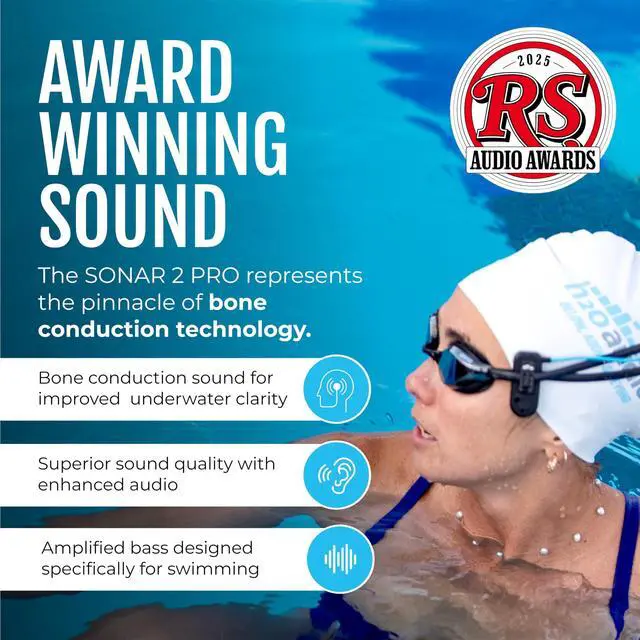 Alt view image 3 of 7 - Sonar 2 PRO Waterproof Bone Conduction Headphones for Swimming Open-Ear Underwater IPX8 Waterproof Headphones - MP3 Player with Playlist+ App for Bluetooth Streaming - 10 Hour Battery Life