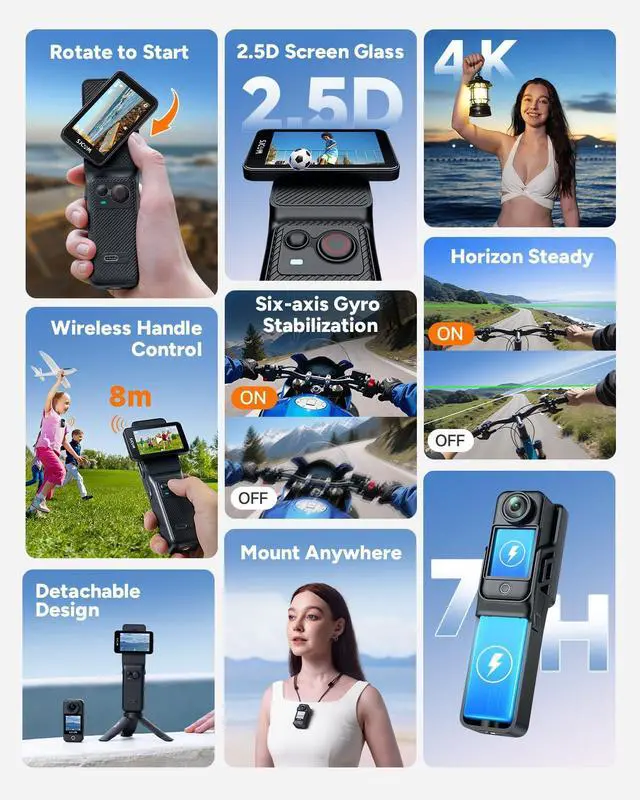 Alt view image 3 of 7 - C400 4K Vlogging Camera,7H Battery,Wearable Body Cam | Ultra-Stable 6-Axis EIS, 2.29" Responsive Touchscreen, 30M Waterproof, 3-in-1 Handheld, Wearable & Pocket Vlogging