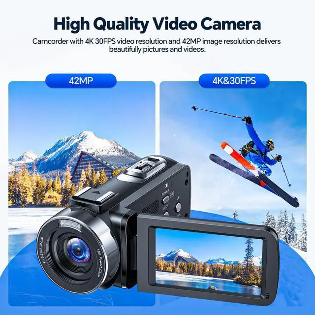 Alt view image 2 of 6 - 4K Video Camera Camcorder 42MP Vlogging Camera for YouTube with 3 270° Rotation Screen, 18X Digital Zoom Cam Corder, 2 Rechargeable Batteries, 32GB SD Card & Remote Control