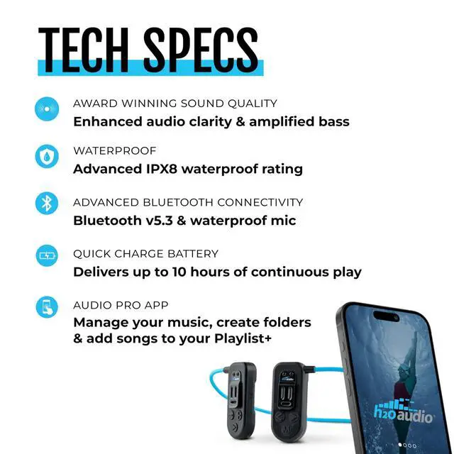 Alt view image 5 of 7 - Sonar 2 PRO Waterproof Bone Conduction Headphones for Swimming Open-Ear Underwater IPX8 Waterproof Headphones - MP3 Player with Playlist+ App for Bluetooth Streaming - 10 Hour Battery Life