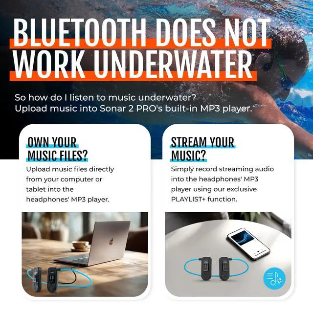 Alt view image 6 of 7 - Sonar 2 PRO Waterproof Bone Conduction Headphones for Swimming Open-Ear Underwater IPX8 Waterproof Headphones - MP3 Player with Playlist+ App for Bluetooth Streaming - 10 Hour Battery Life