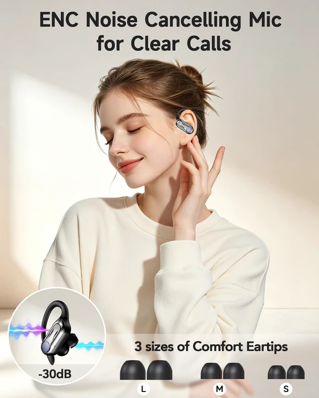 Alt view image 2 of 7 - Wireless Earbuds, Bluetooth Headphones 6.1, 90H Playtime Ear Buds with Hooks for Sports, Dual LED Display Earphones IPX7 Waterproof for Gym/Runing/Workout