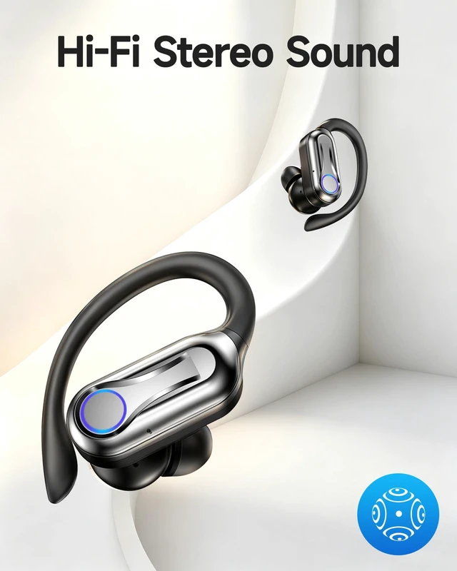 Alt view image 5 of 7 - Wireless Earbuds, Bluetooth Headphones 6.1, 90H Playtime Ear Buds with Hooks for Sports, Dual LED Display Earphones IPX7 Waterproof for Gym/Runing/Workout