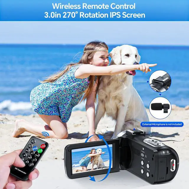 Alt view image 3 of 6 - 4K Video Camera Camcorder 42MP Vlogging Camera for YouTube with 3 270° Rotation Screen, 18X Digital Zoom Cam Corder, 2 Rechargeable Batteries, 32GB SD Card & Remote Control