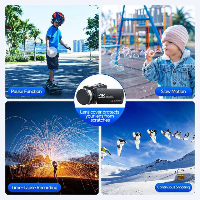 Alt view image 6 of 6 - 4K Video Camera Camcorder 42MP Vlogging Camera for YouTube with 3 270° Rotation Screen, 18X Digital Zoom Cam Corder, 2 Rechargeable Batteries, 32GB SD Card & Remote Control