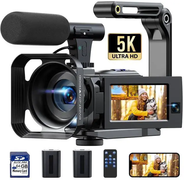 Main image of 5K Video Camera Camcorder, 56MP Dual Lens Vlogging Camera for YouTube, Cam Corder with 3" 270° Flip Touch Screen,16X Zoom, Night Vision, WiFi, Remote, 64GB SD Card, 2 Batteries, Tripod, Webcam
