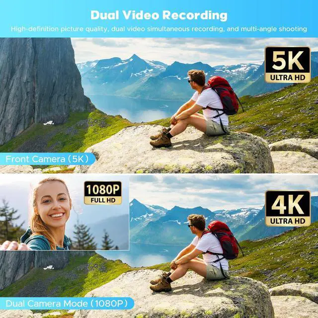 Alt view image 2 of 7 - 5K Video Camera Camcorder, 56MP Dual Lens Vlogging Camera for YouTube, Cam Corder with 3" 270° Flip Touch Screen,16X Zoom, Night Vision, WiFi, Remote, 64GB SD Card, 2 Batteries, Tripod, Webcam