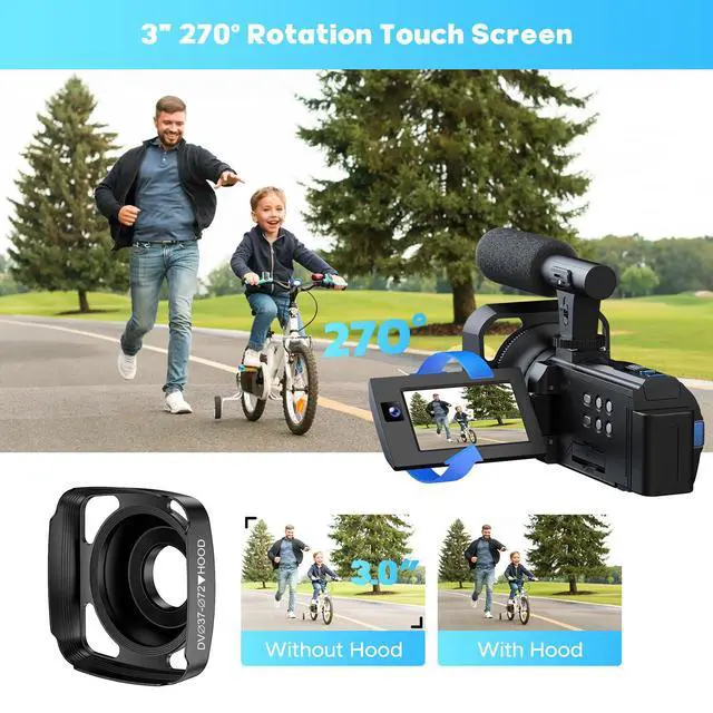 Alt view image 4 of 7 - 5K Video Camera Camcorder, 56MP Dual Lens Vlogging Camera for YouTube, Cam Corder with 3" 270° Flip Touch Screen,16X Zoom, Night Vision, WiFi, Remote, 64GB SD Card, 2 Batteries, Tripod, Webcam