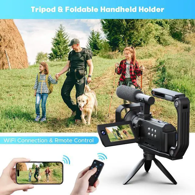 Alt view image 5 of 7 - 5K Video Camera Camcorder, 56MP Dual Lens Vlogging Camera for YouTube, Cam Corder with 3" 270° Flip Touch Screen,16X Zoom, Night Vision, WiFi, Remote, 64GB SD Card, 2 Batteries, Tripod, Webcam