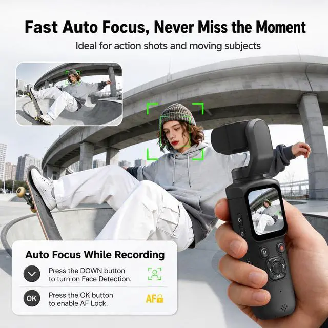 Alt view image 3 of 7 - 4K Vlogging Camera for YouTube, 75MP Pocket Camera with 330° Rotating Lens | PDAF Autofocus, Face Tracking, 1.72" Touch Screen, Tripod, 16GB Card, Handheld Video Camera for Daily Recording