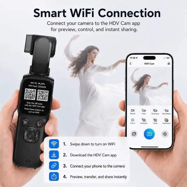 Alt view image 5 of 7 - 4K Vlogging Camera for YouTube, 75MP Pocket Camera with 330° Rotating Lens | PDAF Autofocus, Face Tracking, 1.72" Touch Screen, Tripod, 16GB Card, Handheld Video Camera for Daily Recording