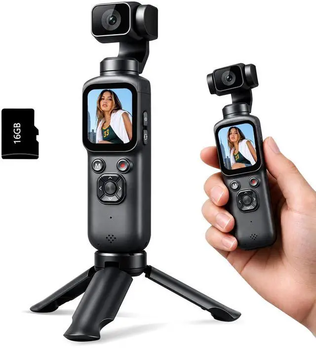 Main image of 4K Vlogging Camera with 330° Gimbal Lens & 75MP Photo, WiFi Pocket Camera | Compact Vlog Camera for Beginners, 330 Degree Rotating Lens, Content Creator Kit with Tripod & 16GB Card
