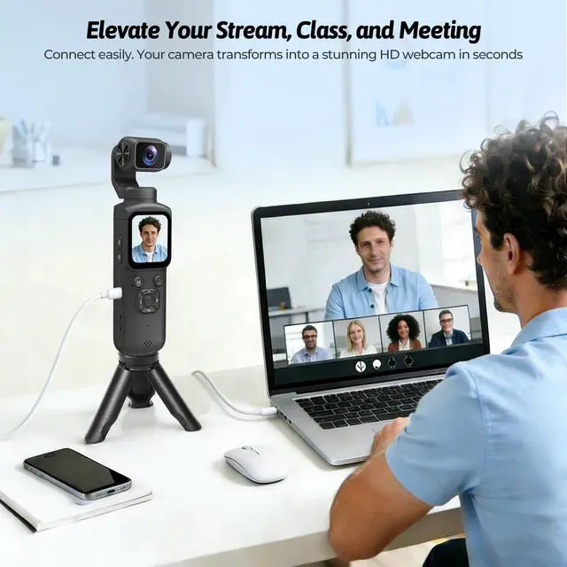 Alt view image 6 of 7 - 4K Vlogging Camera with 330° Gimbal Lens & 75MP Photo, WiFi Pocket Camera | Compact Vlog Camera for Beginners, 330 Degree Rotating Lens, Content Creator Kit with Tripod & 16GB Card