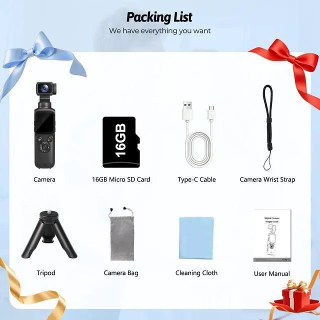 Alt view image 7 of 7 - 4K Vlogging Camera with 330° Gimbal Lens & 75MP Photo, WiFi Pocket Camera | Compact Vlog Camera for Beginners, 330 Degree Rotating Lens, Content Creator Kit with Tripod & 16GB Card