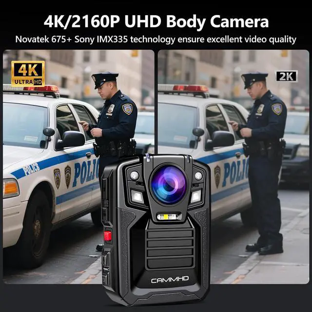 Alt view image 2 of 7 - V8-256GB 4K Body Camera with Audio and Video Recording, 2160P Body Worn Camera Two Battery 4400mAh Work 14H, H.265 Video Recorder, Night Vision Police Cam with Charging Dock