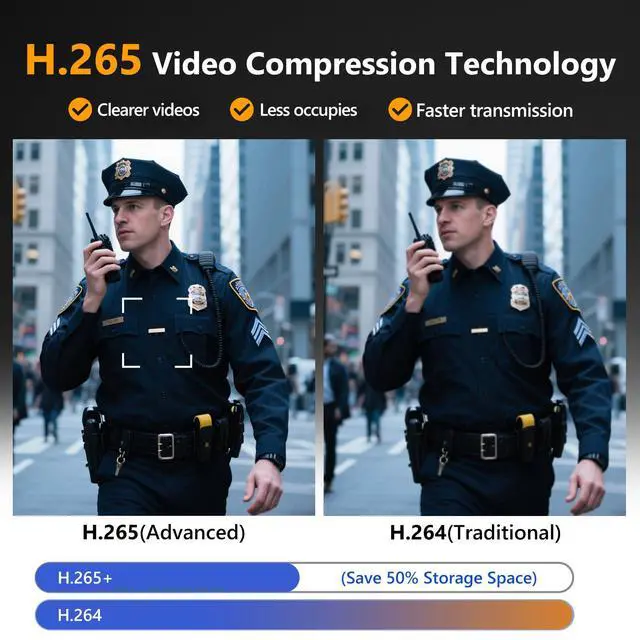 Alt view image 7 of 7 - V8-256GB 4K Body Camera with Audio and Video Recording, 2160P Body Worn Camera Two Battery 4400mAh Work 14H, H.265 Video Recorder, Night Vision Police Cam with Charging Dock