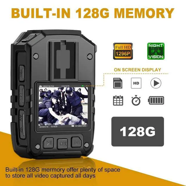 Alt view image 2 of 7 - CammPro I826 1296P HD Police Body Camera,128G Memory,Waterproof Body Worn Camera,Premium Portable Body Camera with Audio Recording Wearable,Night Vision,GPS for Law Enforcement