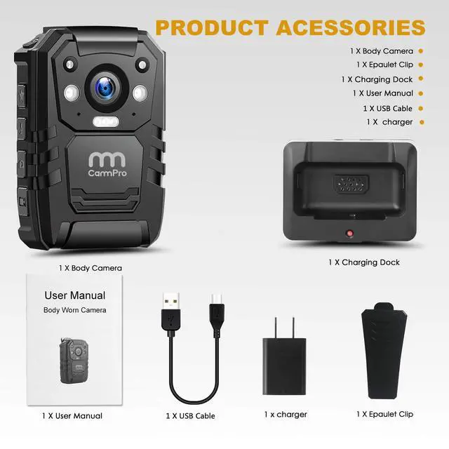 Alt view image 7 of 7 - CammPro I826 1296P HD Police Body Camera,128G Memory,Waterproof Body Worn Camera,Premium Portable Body Camera with Audio Recording Wearable,Night Vision,GPS for Law Enforcement