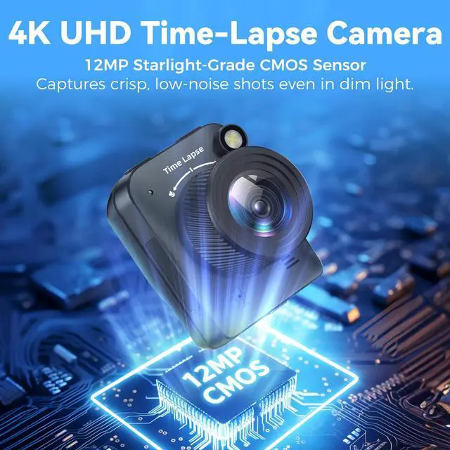 Alt view image 2 of 7 - Time Lapse Camera, 4K FHD Timelapse Camera Outdoor, Waterproof Level IP66, for Record Outdoor Construction, Weather, Plant, 6 Month Battery Life, 32 GB TF Card Included
