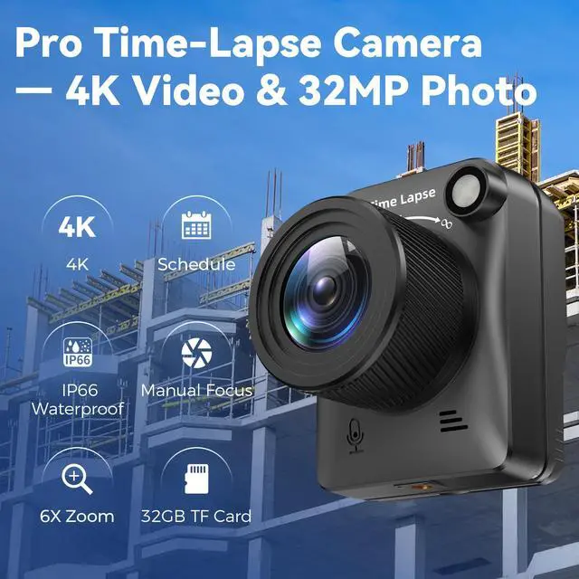 Alt view image 6 of 7 - Time Lapse Camera, 4K FHD Timelapse Camera Outdoor, Waterproof Level IP66, for Record Outdoor Construction, Weather, Plant, 6 Month Battery Life, 32 GB TF Card Included