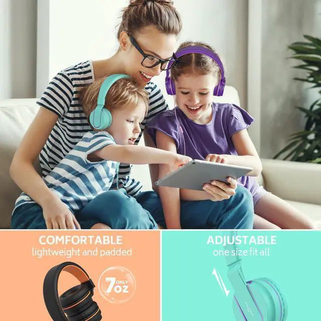 Alt view image 3 of 7 - Kids Headphones Bulk 5-Pack for School Classroom with Mic, 93dB | Volume Limited K-12 On-Ear Durable Headset for Everyday Students Children, 3.5mm Jack for Chromebooks Tablets Laptop Computer