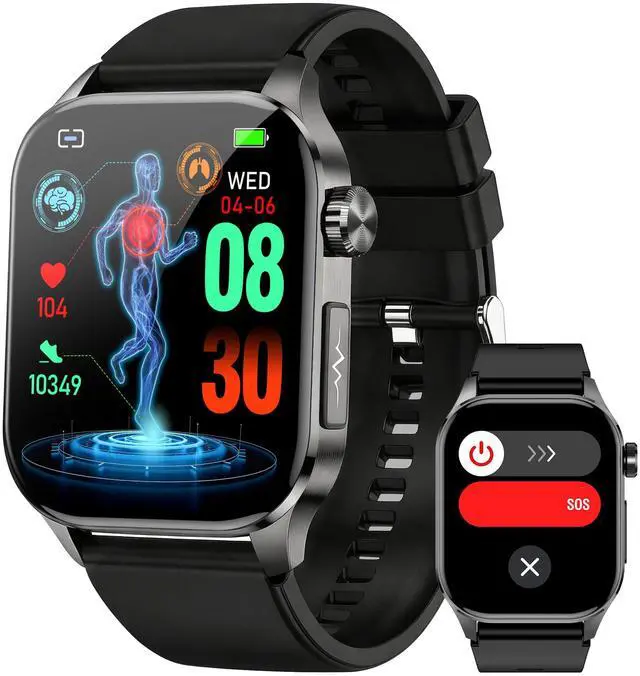 Main image of Smart Watch for Men Women, 2.04" AMOLED Fitness Tracker with Bluetooth Call, Heart Rate SpO2 Blood Pressure HRV Sleep Stress, 150 Sports Modes, IP68 Waterproof for Android iOS (Black)