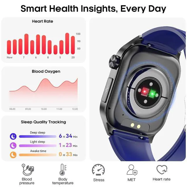 Alt view image 3 of 7 - Smart Watch for Men Women, 2.04" AMOLED Fitness Tracker with Bluetooth Call, Heart Rate SpO2 Blood Pressure HRV Sleep Stress, 150 Sports Modes, IP68 Waterproof for Android iOS (Black)