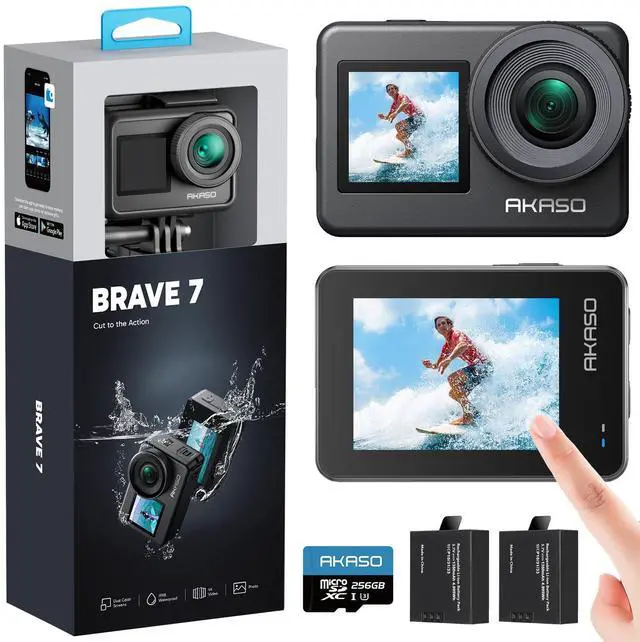 Main image of Brave 7 Action Camera 4K30FPS 20MP with 256GB U3 MicroSDXC Memory Card, Waterproof Camera with Touch Screen IPX8 33FT EIS 2.0 Zoom Support External Mic Voice Control with 2X 1350mAh Batteries