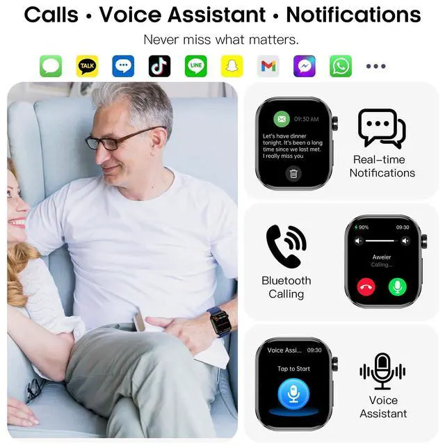 Alt view image 4 of 7 - Smart Watch for Men Women, 2.04" AMOLED Fitness Tracker with Bluetooth Call, Heart Rate SpO2 Blood Pressure HRV Sleep Stress, 150 Sports Modes, IP68 Waterproof for Android iOS (Black)