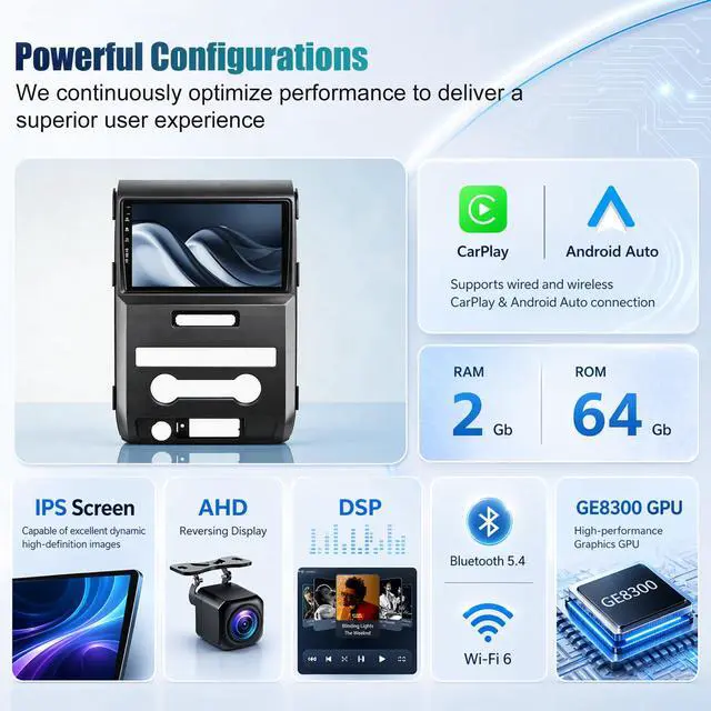 Alt view image 5 of 7 - Android 13 Car Radio Stereo for Ford F150 F-150 2009 2010 2011 2012 with Wireless Carplay & Android Auto, IPS QLED Touch Screen Head Unit, GPS, Bluetooth, 5G WiFi, SWC, 1080P HD Back-up Camera (2+64)