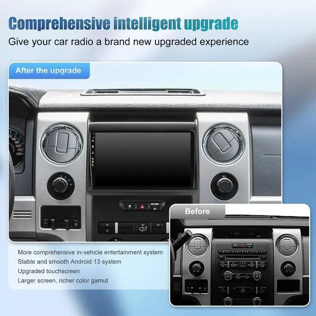 Alt view image 3 of 7 - Android 13 Car Radio Stereo for Ford F150 F-150 2009 2010 2011 2012 with Wireless Carplay & Android Auto, IPS QLED Touch Screen Head Unit, GPS, Bluetooth, 5G WiFi, SWC, 1080P HD Back-up Camera (2+64)
