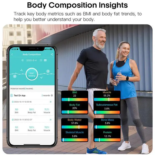 Alt view image 7 of 7 - Smart Watch for Men Women, 2.04" AMOLED Fitness Tracker with Bluetooth Call, Heart Rate SpO2 Blood Pressure HRV Sleep Stress, 150 Sports Modes, IP68 Waterproof for Android iOS (Black)