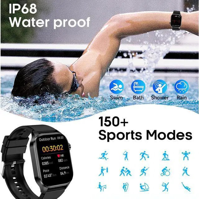 Alt view image 6 of 7 - Smart Watch for Men Women, 2.04" AMOLED Fitness Tracker with Bluetooth Call, Heart Rate SpO2 Blood Pressure HRV Sleep Stress, 150 Sports Modes, IP68 Waterproof for Android iOS (Black)