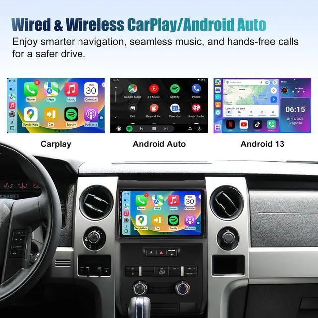 Alt view image 4 of 7 - Android 13 Car Radio Stereo for Ford F150 F-150 2009 2010 2011 2012 with Wireless Carplay & Android Auto, IPS QLED Touch Screen Head Unit, GPS, Bluetooth, 5G WiFi, SWC, 1080P HD Back-up Camera (2+64)