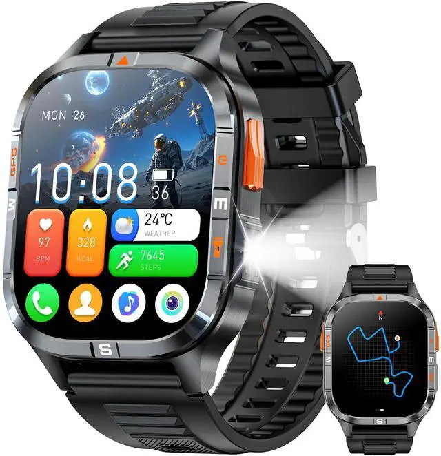 Main image of Military Smart Watches for Men with GPS/Compass/Altitude/Flashlight,2.01" HD Screen,Voice Assistant,Answer/Make Calls,Smart watch for Android iOS,Heart Rate Sleep Monitor,Smartwatch 120+ Sport Modes