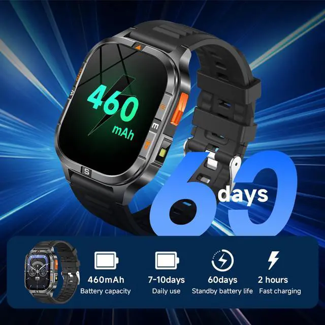 Alt view image 3 of 7 - Military Smart Watches for Men with GPS/Compass/Altitude/Flashlight,2.01" HD Screen,Voice Assistant,Answer/Make Calls,Smart watch for Android iOS,Heart Rate Sleep Monitor,Smartwatch 120+ Sport Modes