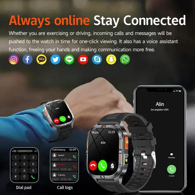 Alt view image 7 of 7 - Military Smart Watches for Men with GPS/Compass/Altitude/Flashlight,2.01" HD Screen,Voice Assistant,Answer/Make Calls,Smart watch for Android iOS,Heart Rate Sleep Monitor,Smartwatch 120+ Sport Modes