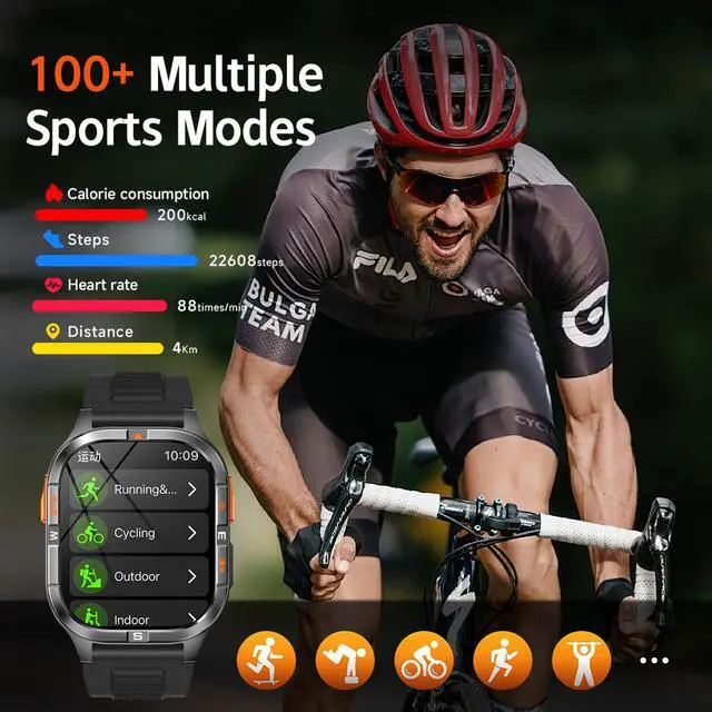 Alt view image 6 of 7 - Military Smart Watches for Men with GPS/Compass/Altitude/Flashlight,2.01" HD Screen,Voice Assistant,Answer/Make Calls,Smart watch for Android iOS,Heart Rate Sleep Monitor,Smartwatch 120+ Sport Modes