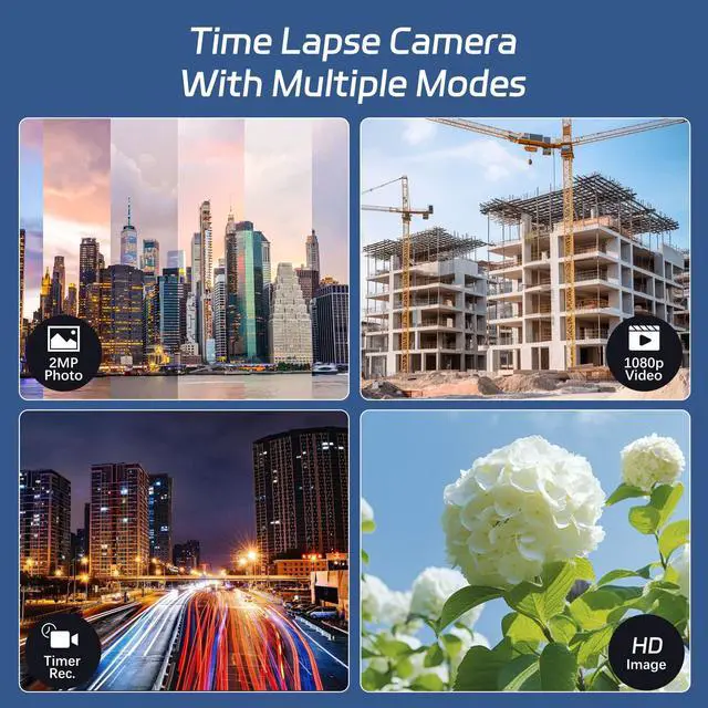 Alt view image 6 of 7 - Time Lapse Camera,1080p FHD Outdoor Construction Timelapse Camera, IP66 Waterproof,110° Wide Angle,Extral Standby for Capture Building & Courtyard Progress, Climate, Garden (32GB TF Card)