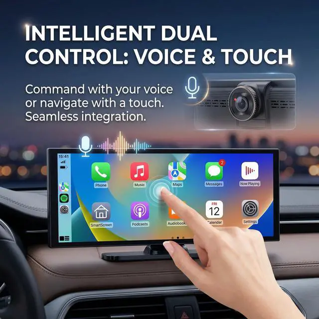 Alt view image 3 of 7 - 11" Carplay Screen for Car,Car Tablet for Apple Android Auto | 4K Dash Cam,Rear Backup Camera,Voice Touch Control,GPS Navigation,Bluetooth,Portable Wireless Mirror for Truck,Stereo Radio