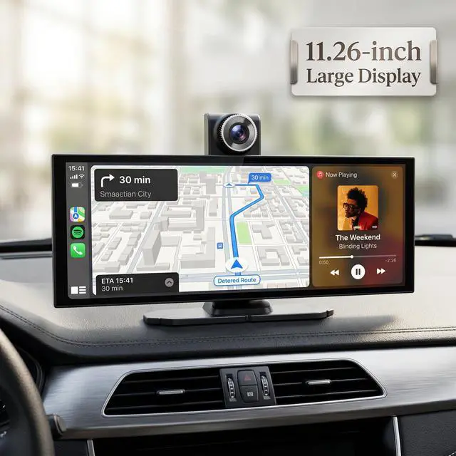 Alt view image 5 of 7 - 11" Carplay Screen for Car,Car Tablet for Apple Android Auto | 4K Dash Cam,Rear Backup Camera,Voice Touch Control,GPS Navigation,Bluetooth,Portable Wireless Mirror for Truck,Stereo Radio